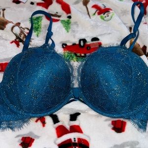 Victoria’s Secret Blue Sparkly Lace Bombshell Bra, 34C, Open to Offers!